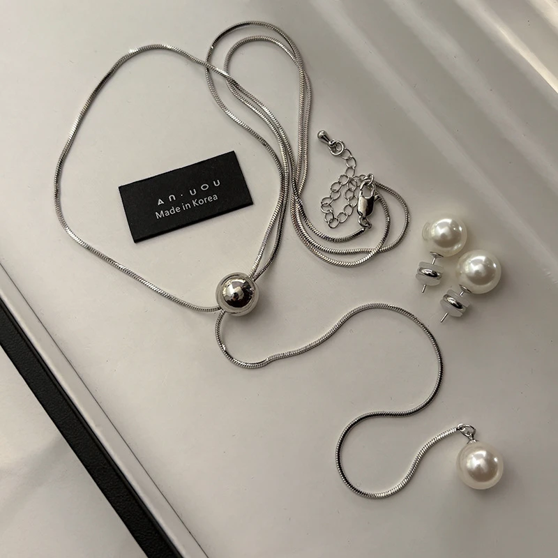 铜合金吊坠 2025新款抽拉蛇骨链单颗珠吊坠项链女高端毛衣链长rf