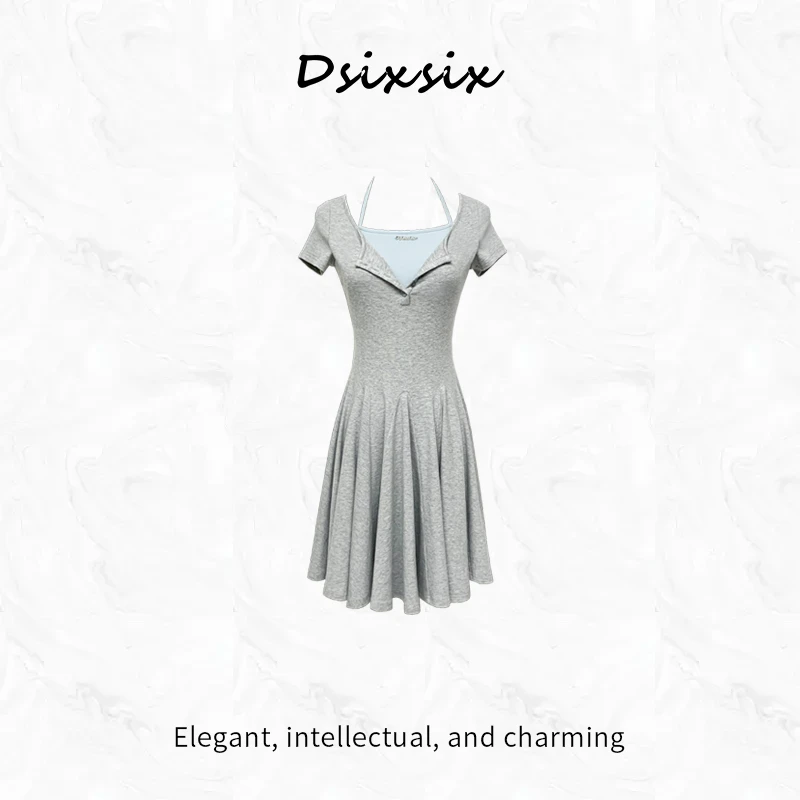 YeahMe-【艾莉丝】夏季慵懒风连衣裙气质显瘦百搭假两件设计感裙子