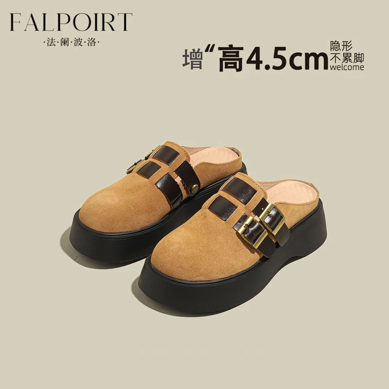 FALPOIRT轻奢复古高级感勃肯鞋女软底透气增高包头半拖鞋夏季外穿