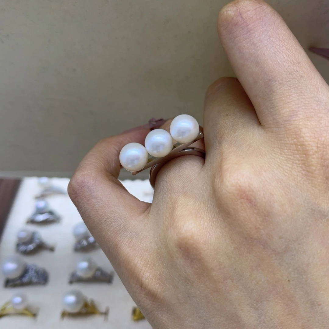 银S925镶嵌戒指淡水珍珠