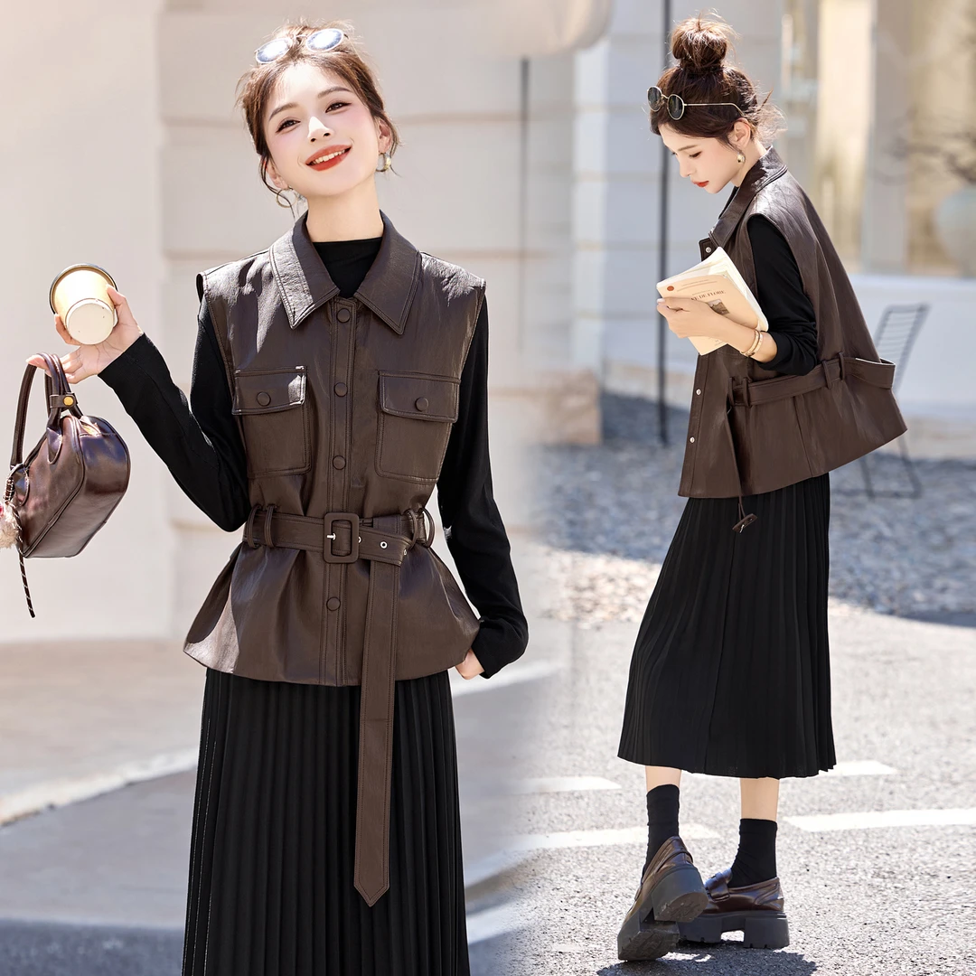 休闲时尚方格牛仔套装女2025年秋秋新款高腰宽松显瘦阔腿裤三件套