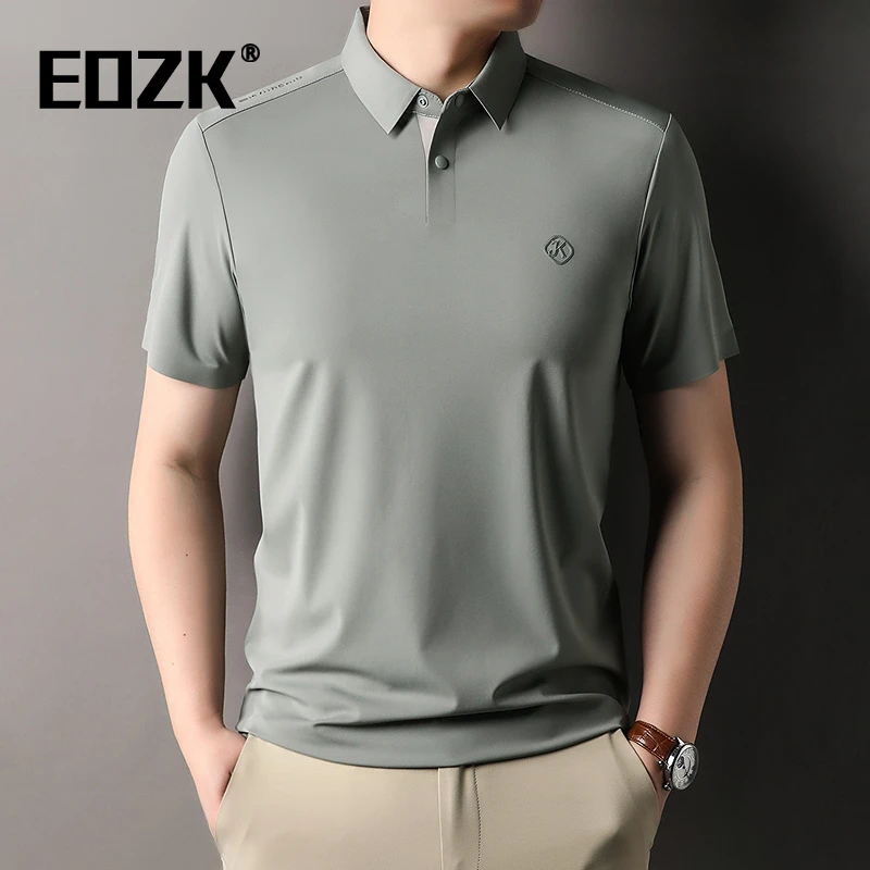 Eozk无痕冰丝短袖T恤男夏季简约百搭休闲翻领polo衫薄款体恤男装