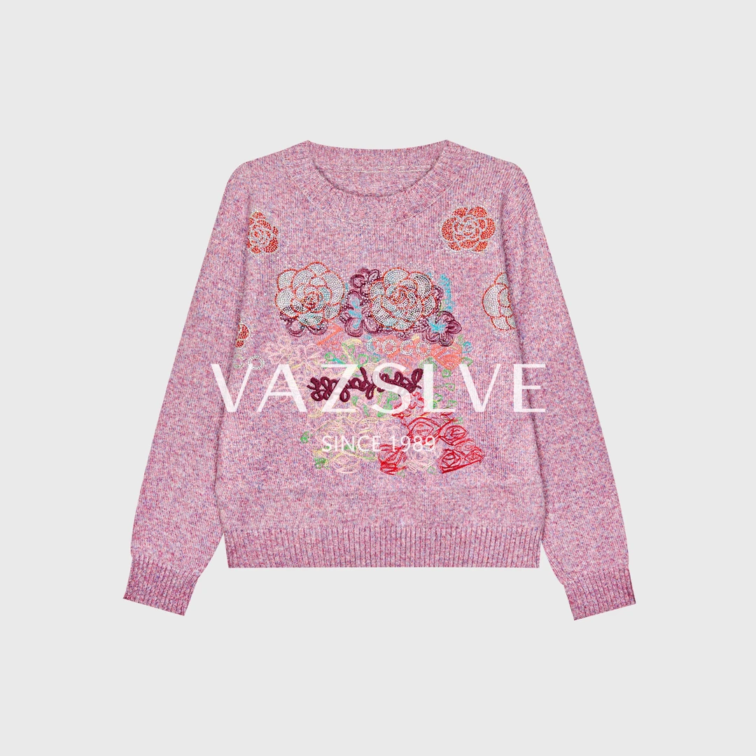 【VAZSLVE/全新奢品】捡漏烫钻山茶花百搭保暖毛衣MY2129