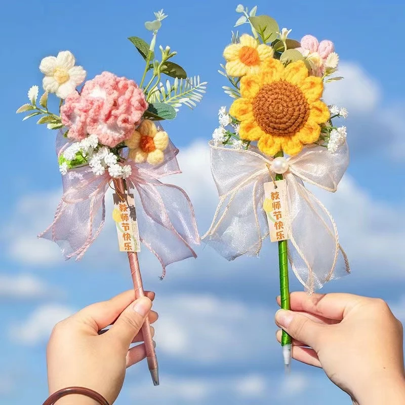 教师节礼物毛线钩织向日葵创意花束笔2025新款送老师实用黑笔礼JY