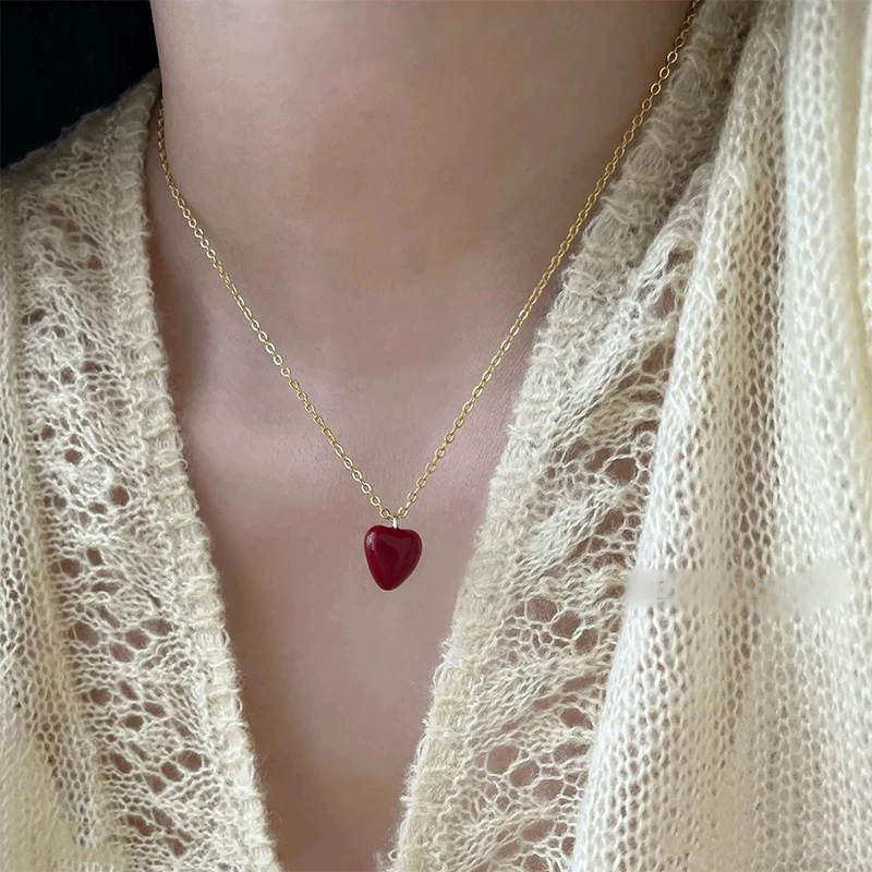 经典红色爱心吊坠项链法式百搭时尚轻奢小众法式-168