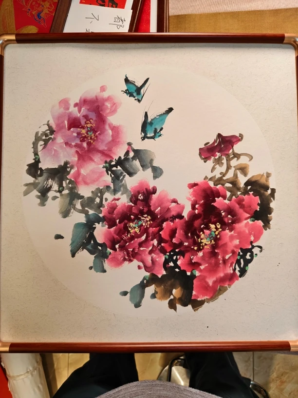 牡丹花蓝蝴蝶装饰壁画