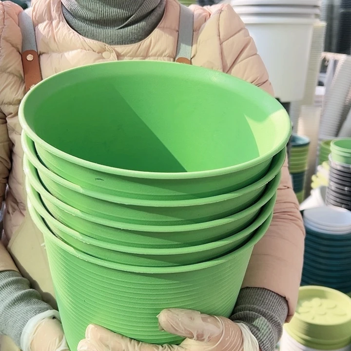 塑料瑕疵仿陶盆A3#草绿色5个无托