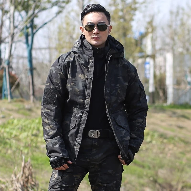 加绒冲锋衣冬季加厚冲锋衣户外蟒纹迷彩防风保暖外套