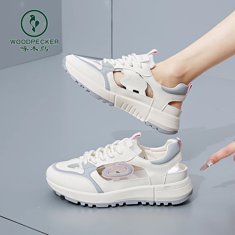 【啄木鸟正品】镂空运动鞋女2025夏季新款鞋子女百搭透气休闲运动