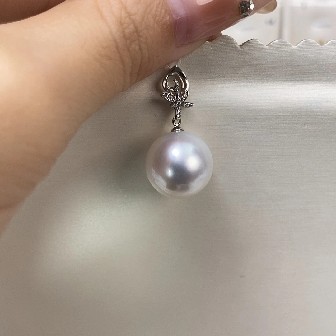 吊坠(不含链)18K金镶嵌海水珍珠澳白14-15