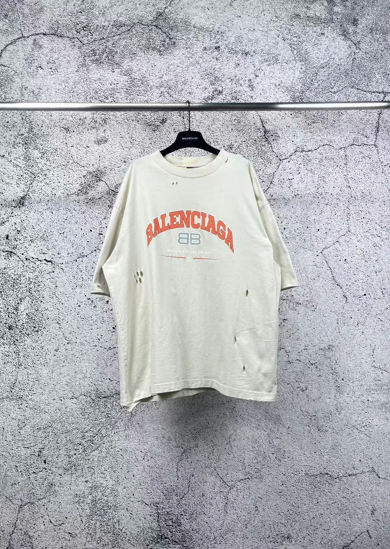 未使用 Balenciaga/巴黎世家 剪刀破坏T恤/L码/R0341