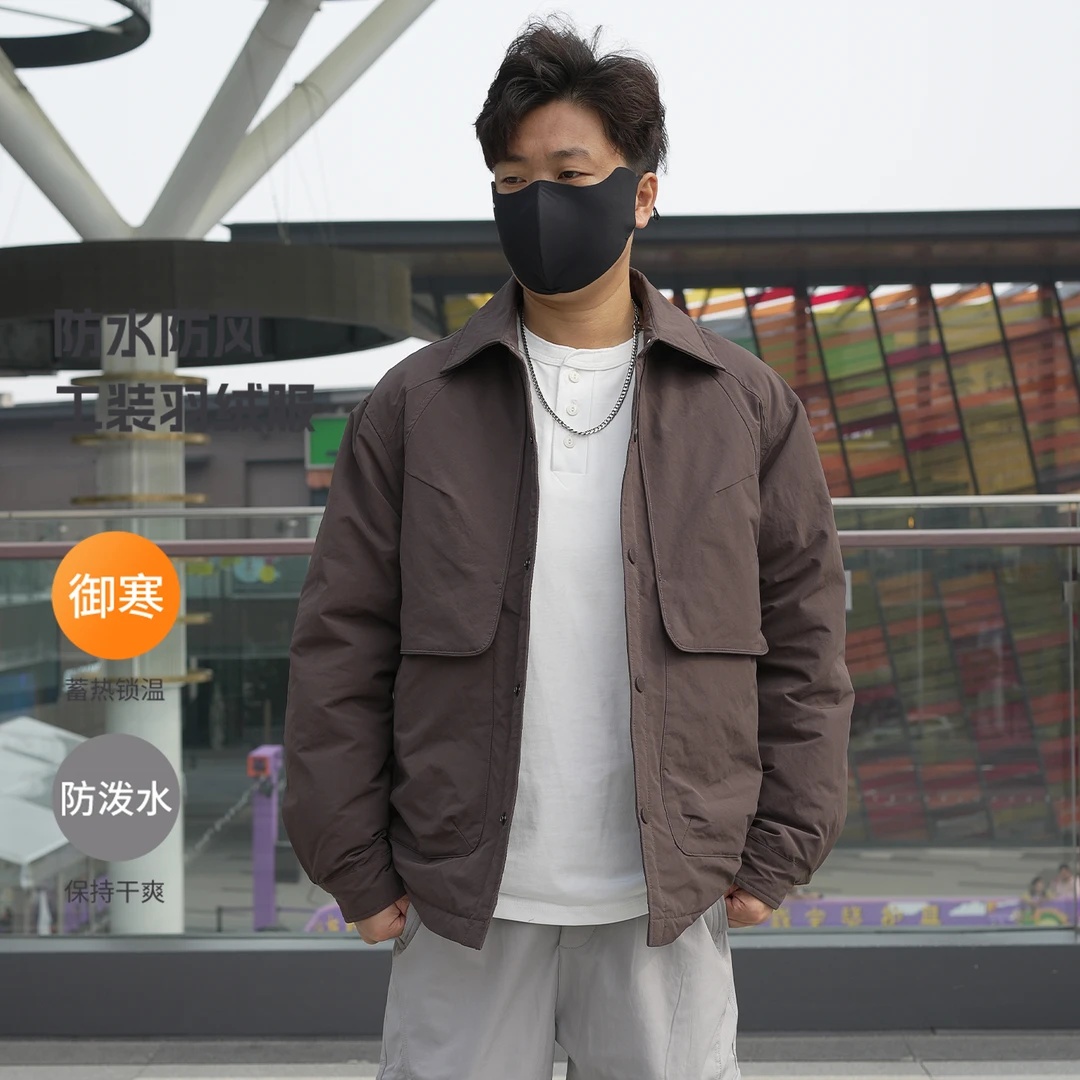 工装羽绒服男2025秋冬轻薄款休闲帅气拼接翻领衬衫式鸭绒夹克外套