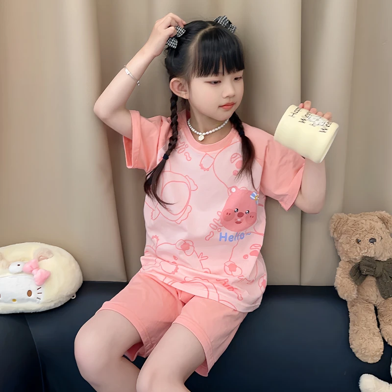 儿童睡衣女童纯棉2025新款夏季短袖卡通可爱甜美女孩中大童家居服