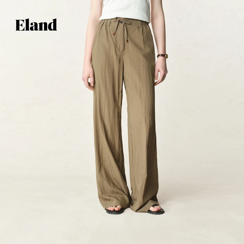 Eland衣恋休闲裤女纯色简约阔腿百搭薄款舒适通勤长裤EETAF24M03