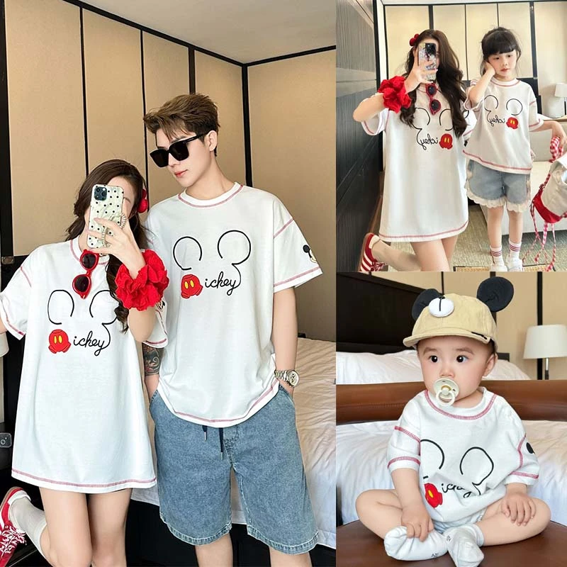 亲子装一家三口小月龄婴儿卡通2025新款夏天母女短袖t恤母子夏装