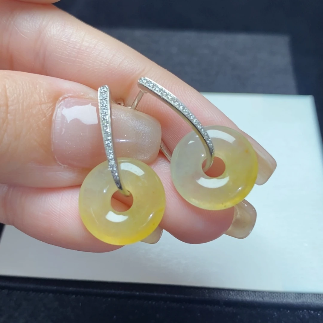 翡翠耳饰18K金镶嵌甜甜圈