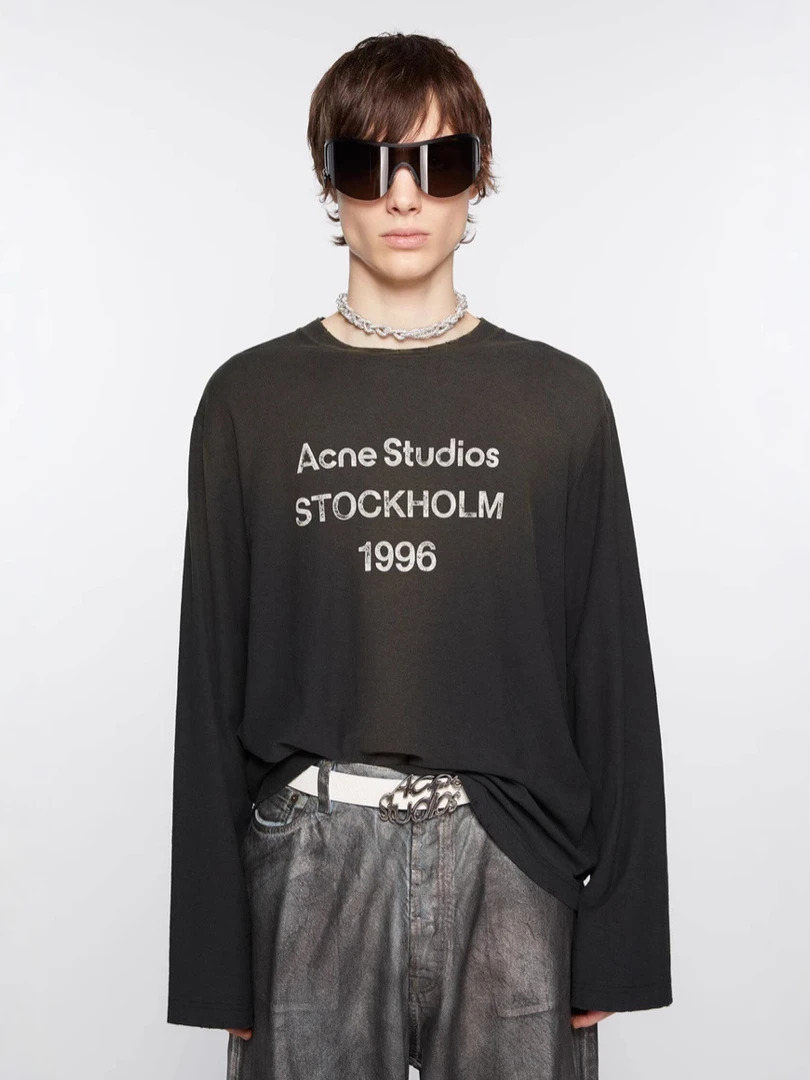 正确版新款AC字母长袖T恤打底数字印花宽松长袖情侣装内搭T恤男