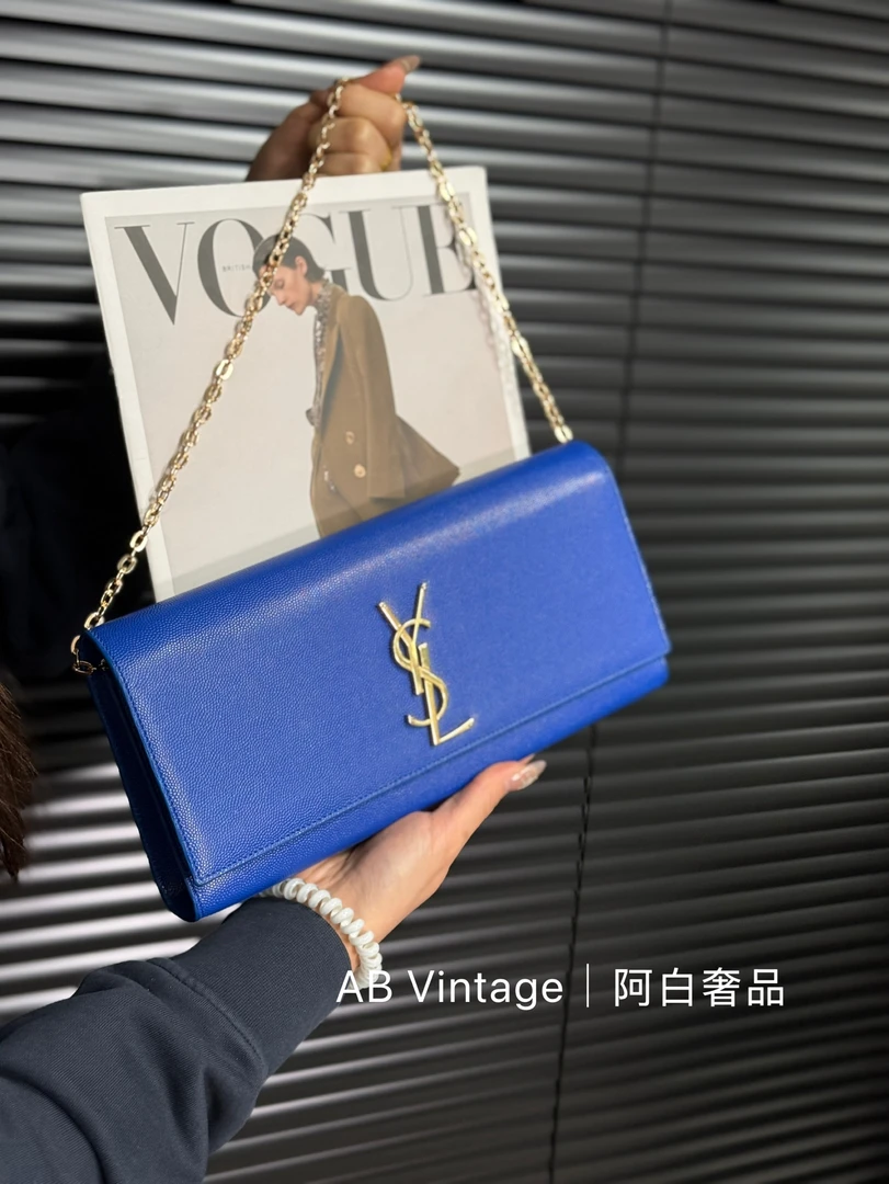 95新 YSL/圣罗兰 阿白奢品/YSL 蓝色手拿包