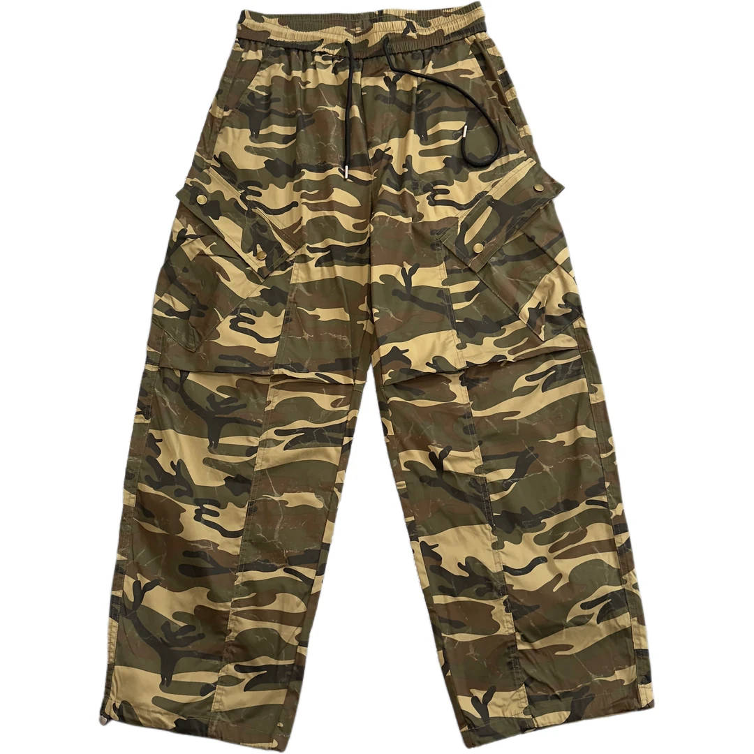 户外绑带直筒大口袋做旧色迷彩纯色伞兵工装裤8329