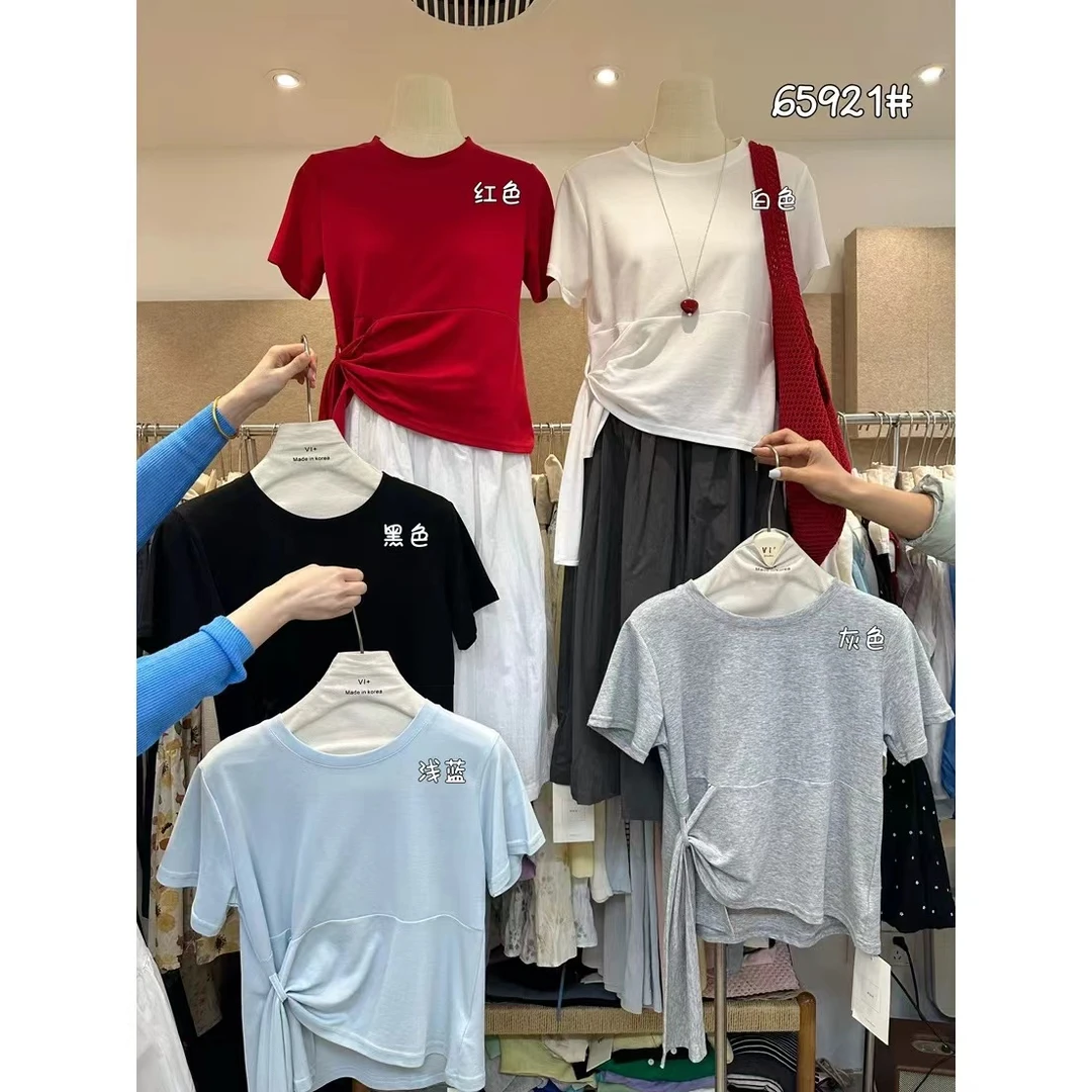 【代莹优选】2261韩系绑带修身收腰设计感短袖