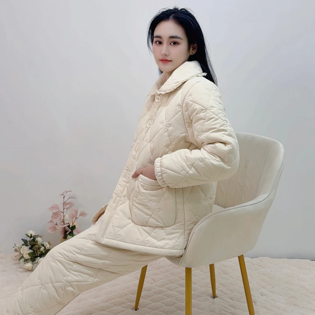 【8051冬季特厚新款睡衣】女士冬季加厚夹棉保暖睡衣可外穿套装