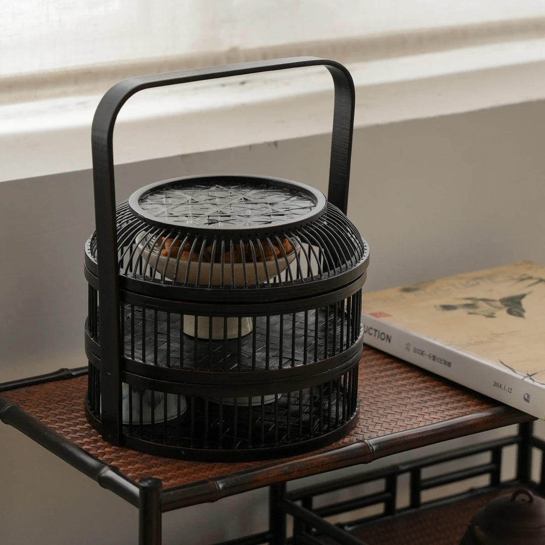 【和韵提篮】竹制手提篮复古大漆双层食盒野餐外出家用茶具收纳