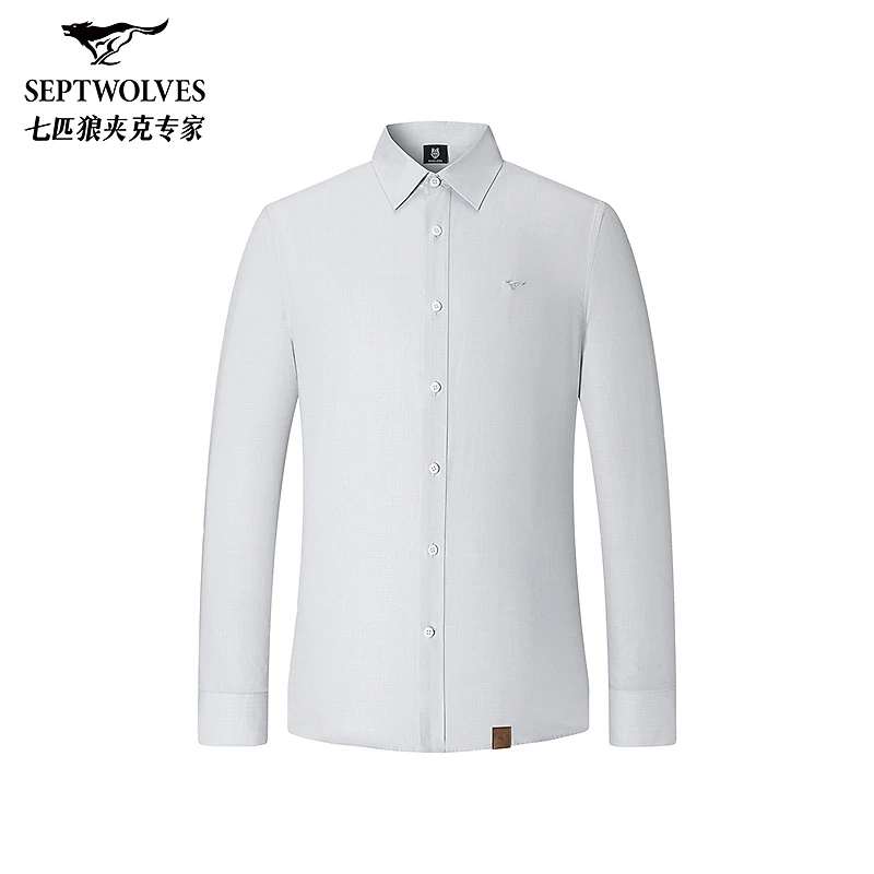 七匹狼官方正品春秋款舒适商务通勤衬衫色织格纹长袖休闲衬衫2223
