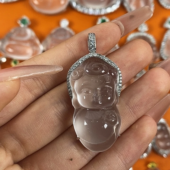 石英质玉银S925镀金镶嵌颈饰