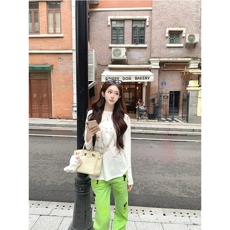 2025年夏季新款度假风美式轻薄防晒长袖上衣配刺绣牛仔裤两件套女