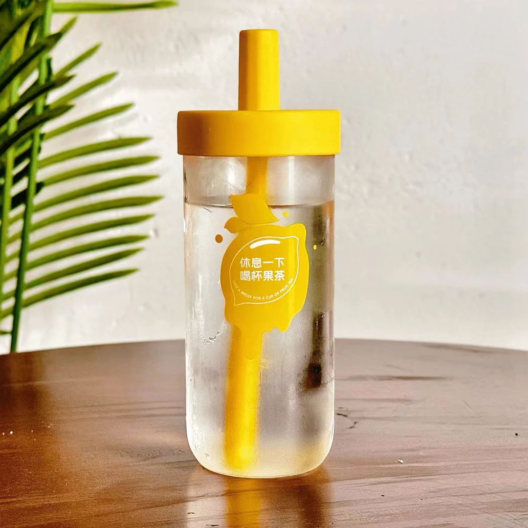 ins玻璃咖啡杯冰美式杯子带吸管家用水杯字母啤酒饮料牛奶冷饮杯