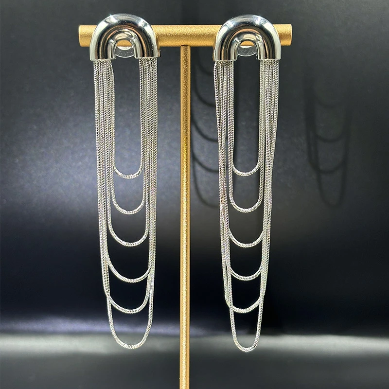 铜合金耳饰 小众设计感线条流苏耳环女气质长款高级耳线耳坠耳钉