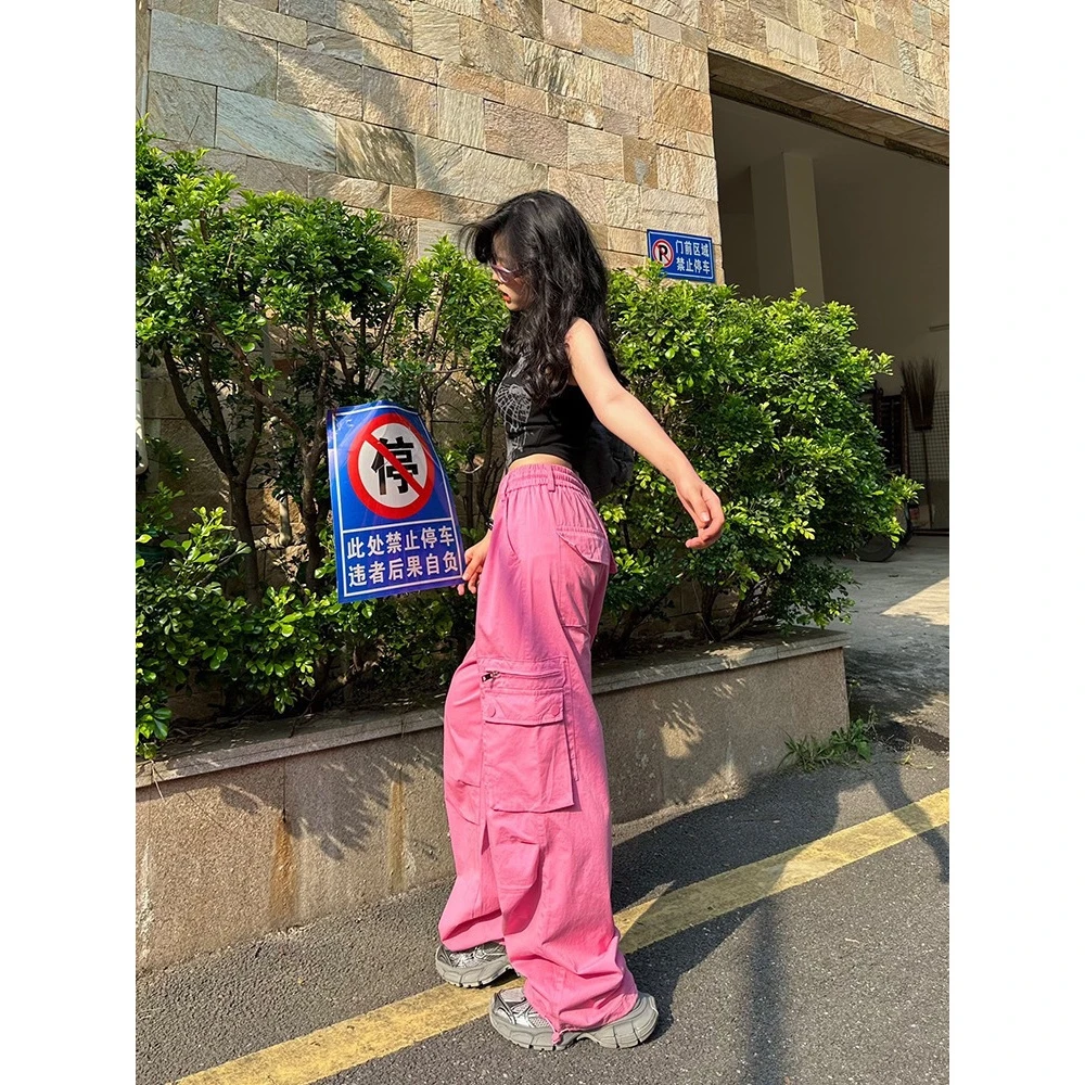 多巴胺彩色裤子美式工装裤女2025春秋新款宽松百搭直筒阔腿休闲裤