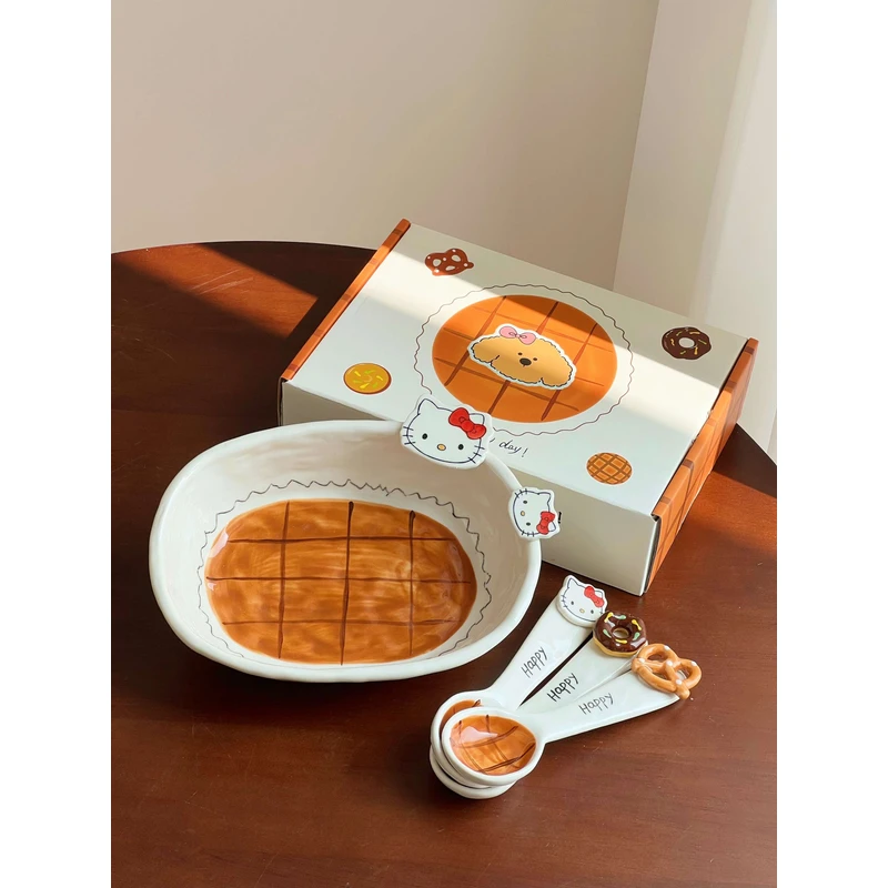 ININHOME可爱kitty猫咪立体陶瓷餐具手绘釉下彩餐盘分餐盘咖啡YM
