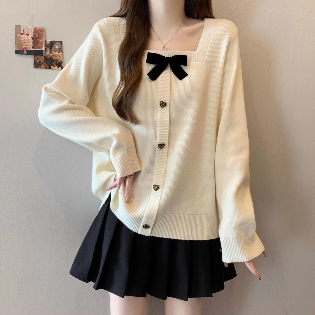 大码女装蝴蝶结方领长袖T恤女春秋2025新款胖mm宽松显瘦遮肉上衣