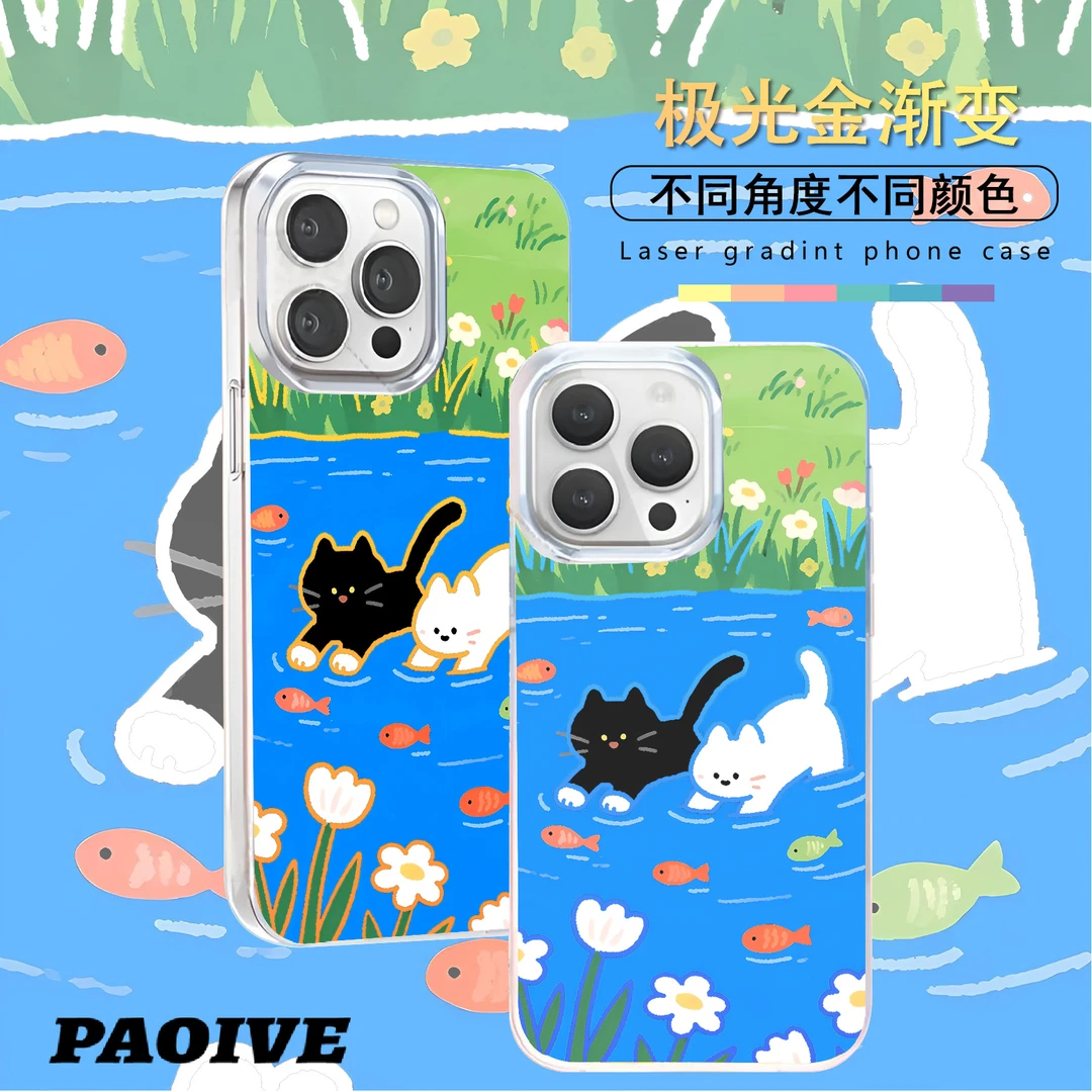 抓鱼猫咪适用苹果华为vivo一加iPhone小米红米极光手机壳
