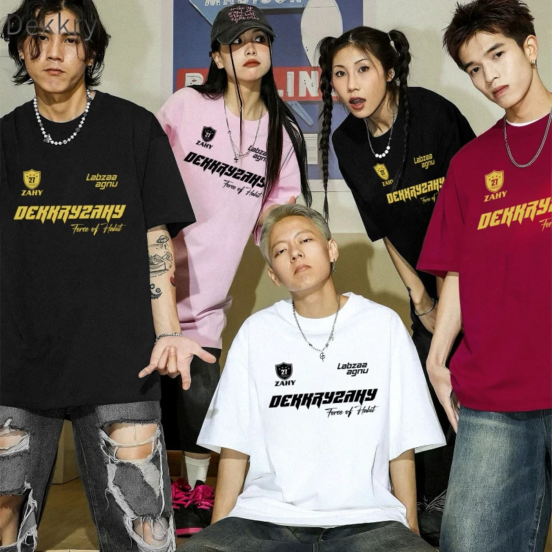 Dekkry日常短袖印花青年T恤休闲宽松上衣百搭韩版秋冬复古圆领