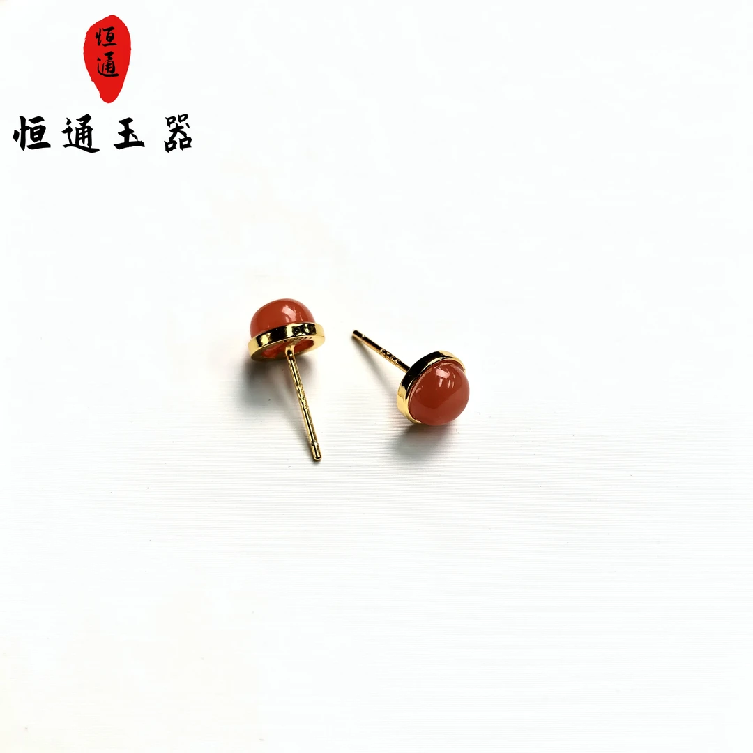 南红玛瑙圆珠耳饰5-6mm 1-52