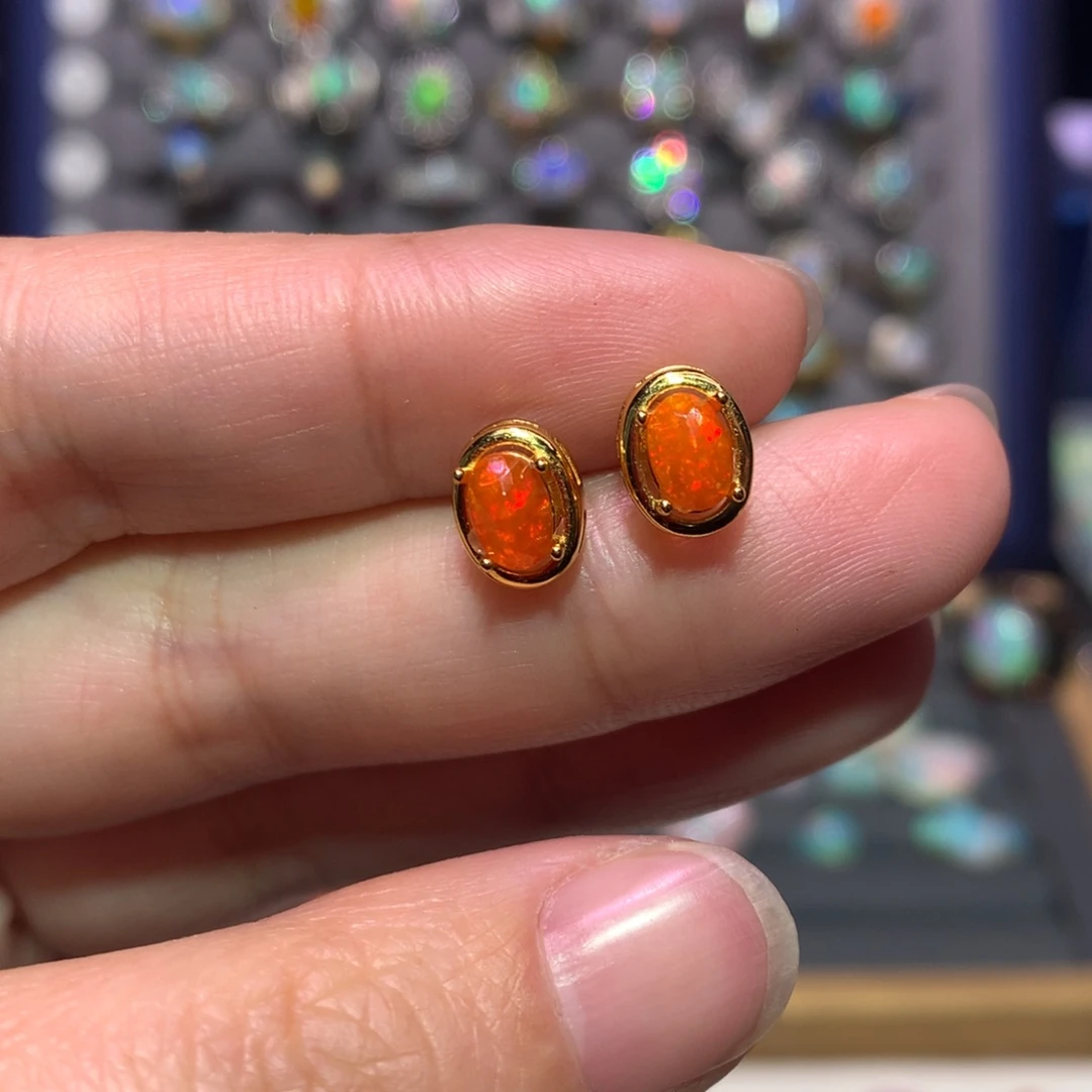 银S925镶嵌欧泊耳钉款式