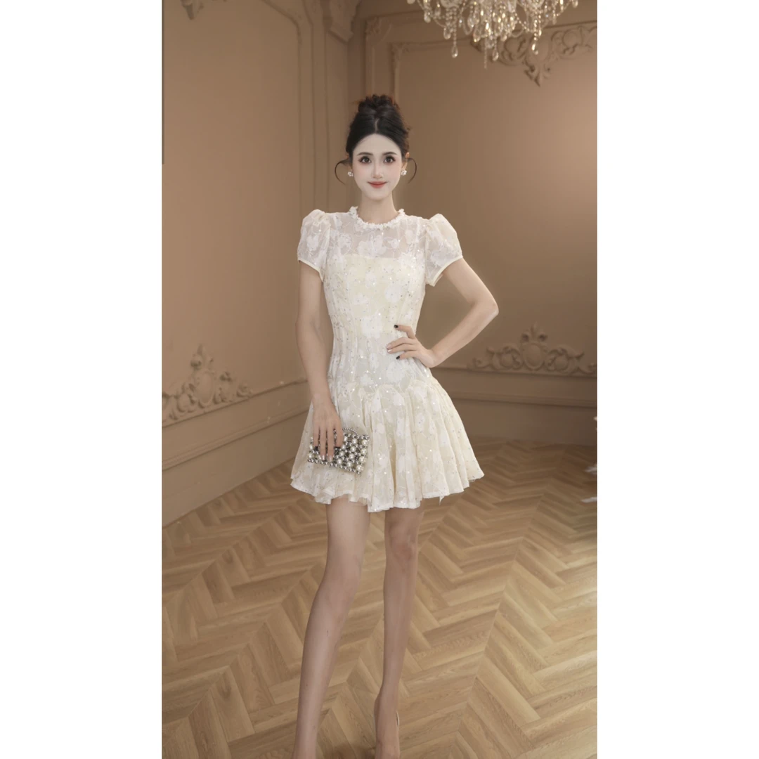 【设计师定制】法式修身显瘦气质优雅蕾丝名媛轻奢连衣裙21761