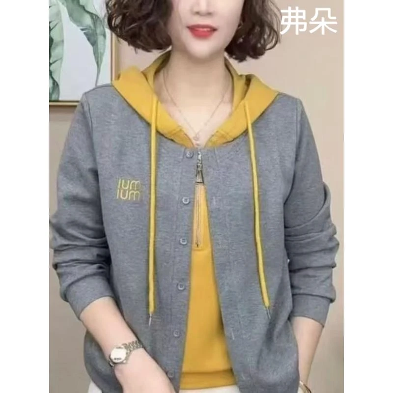 假两件卫衣女长袖时尚休闲连帽上衣2025秋季新款遮肉减龄显瘦T恤