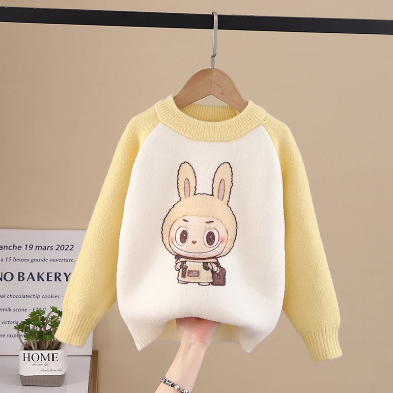女童儿童毛衣针织打底衫卡通宝宝圆领套头加厚不起球长袖秋冬童装