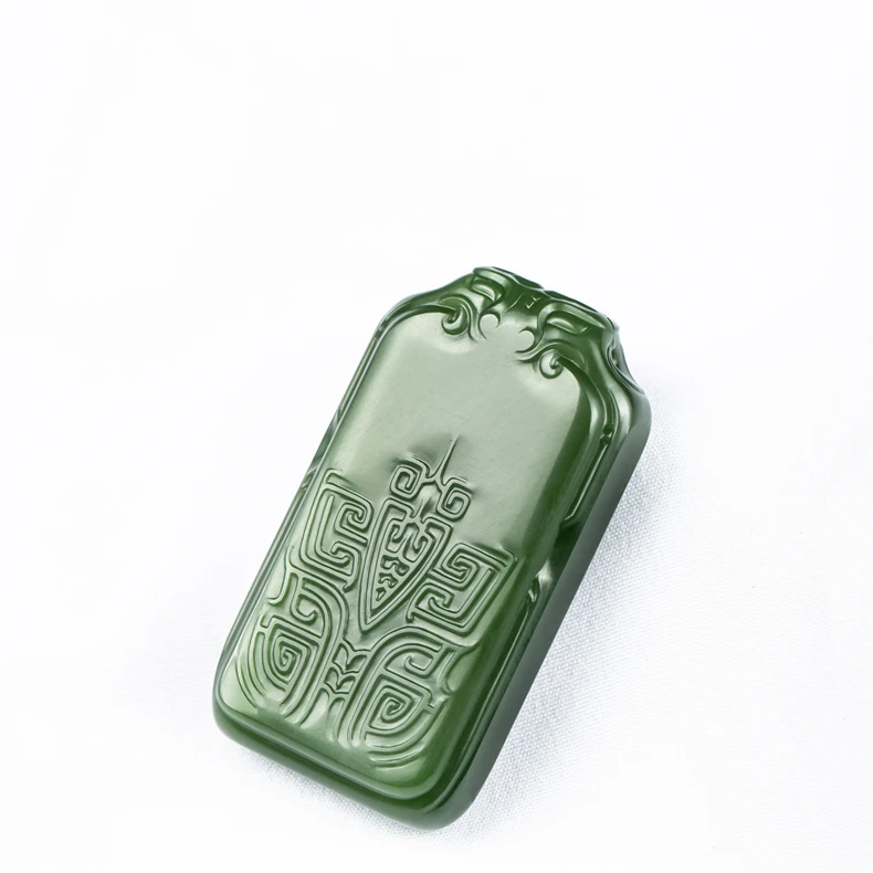 【卓玉馆】高古蝉纹牌 和田玉俄碧菠菜绿仿古纹挂件玉佩 李卓作品