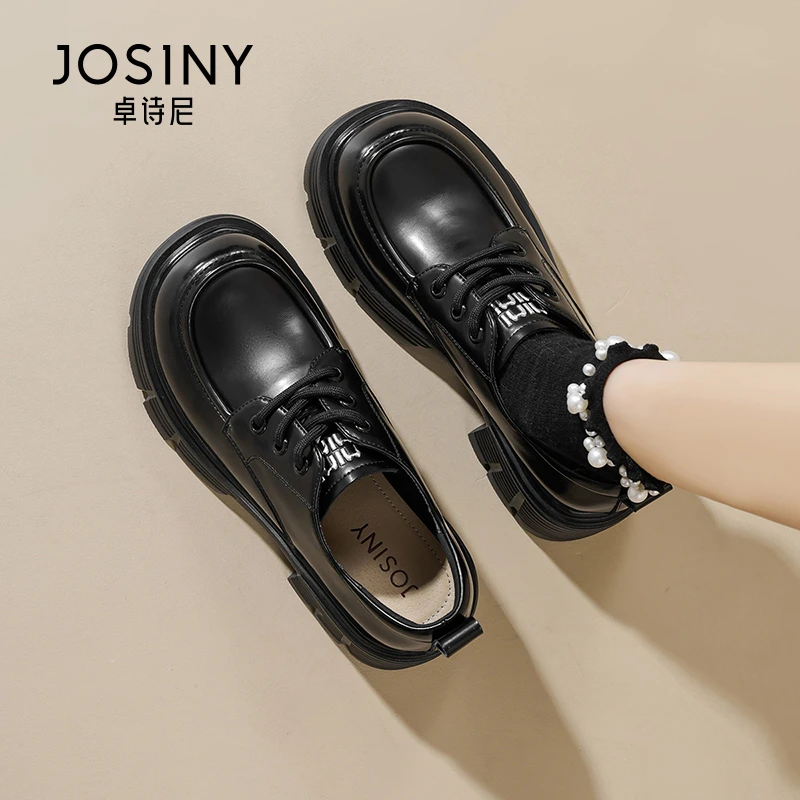 卓诗尼棕色乐福小皮鞋女2025年春季新款厚底粗跟系带JK配裙子单鞋