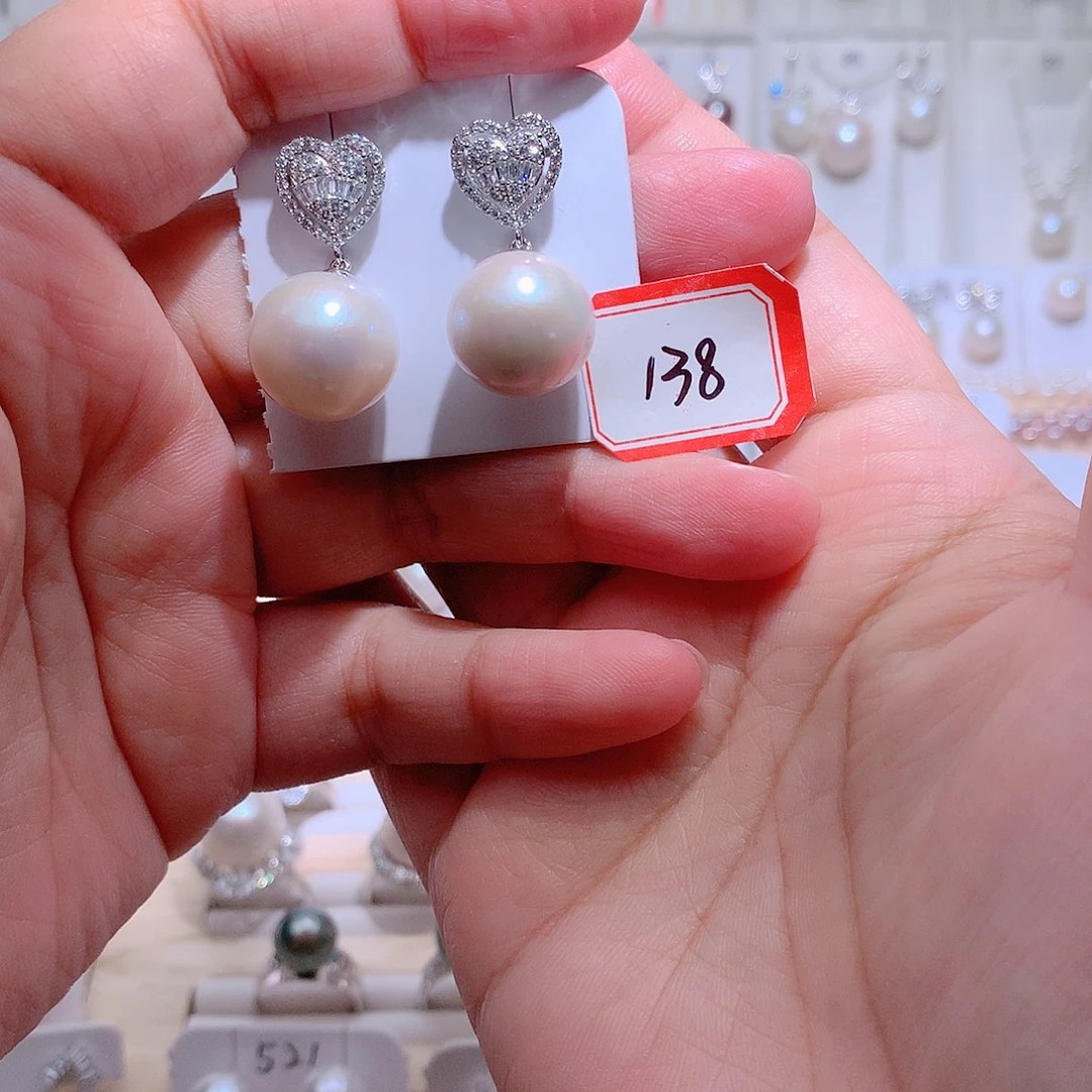 银S925镶嵌淡水珍珠耳饰CC14.3mm