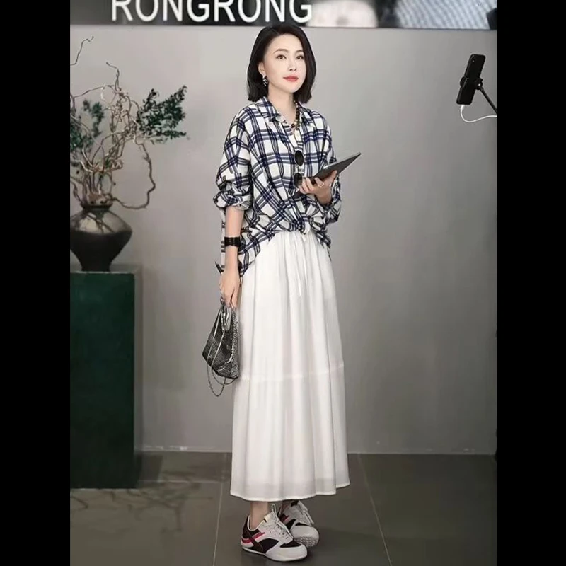 溶溶【文艺知性】RONG 重磅100棉洋气格子上衣长袖衬衫B-Z8969282