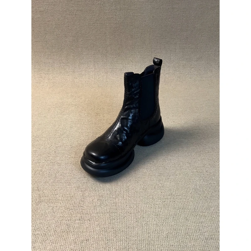 nnmiss·34-39/6cm轮胎大底马丁靴百搭复古圆头拼接厚底切尔西短靴