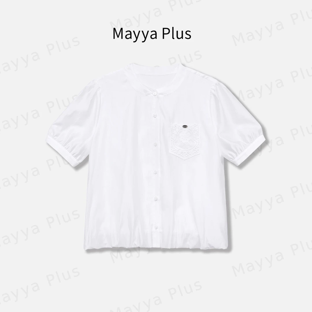 【心语】Mayya Plus麦芽定制法式刺绣圆领衬衫减龄通勤上衣32526235