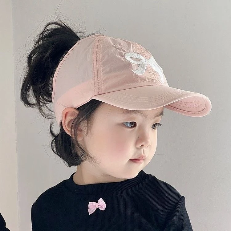 创兴儿童春夏季鸭舌帽透气速干空顶帽可扎马尾防晒帽大檐遮阳帽