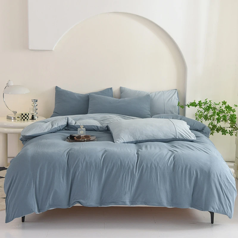 A类母婴级全棉天竺棉四件套纯色床单被套学生宿舍三件套床上用品