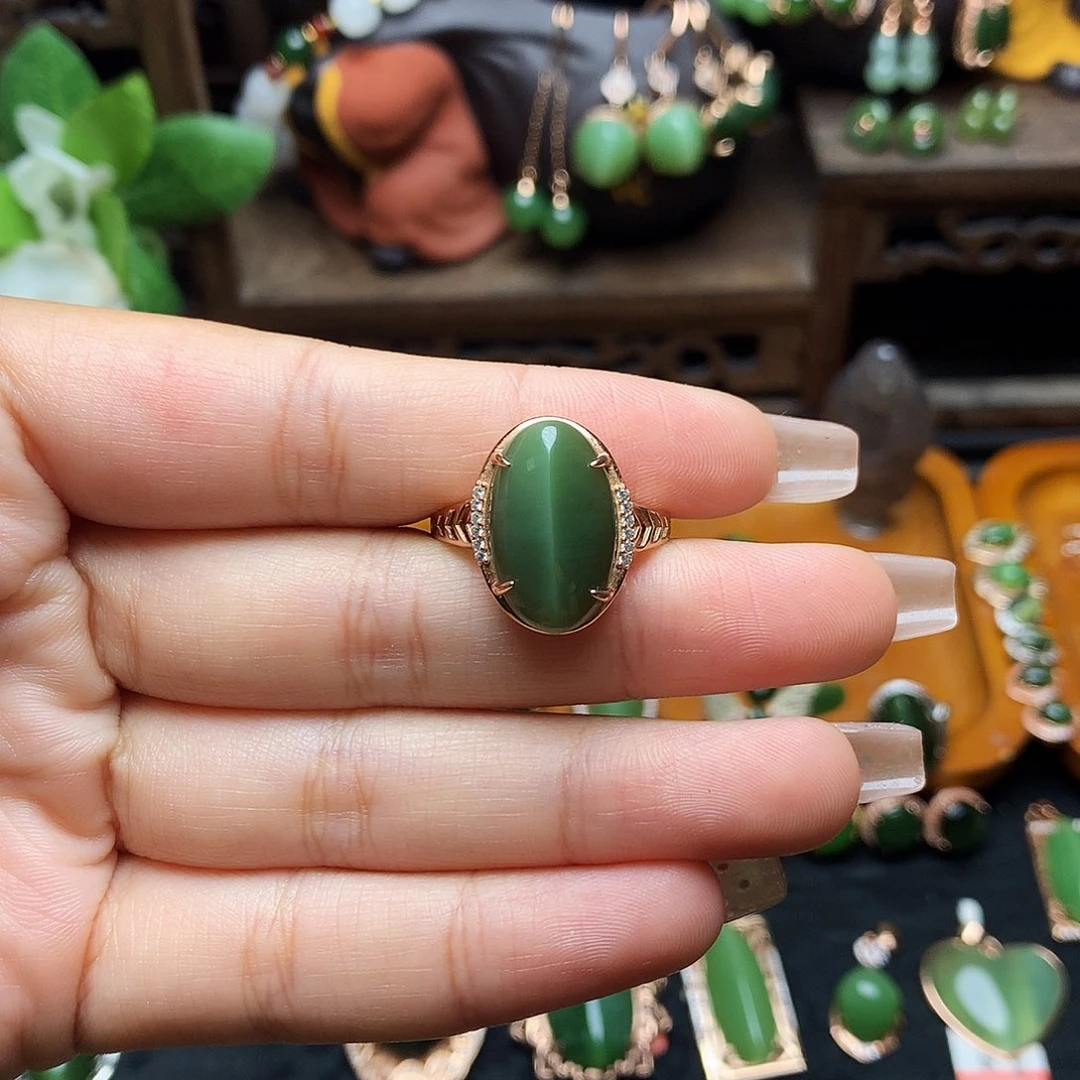 和田玉（碧玉）银S925镶嵌吊坠(不含链)戒指